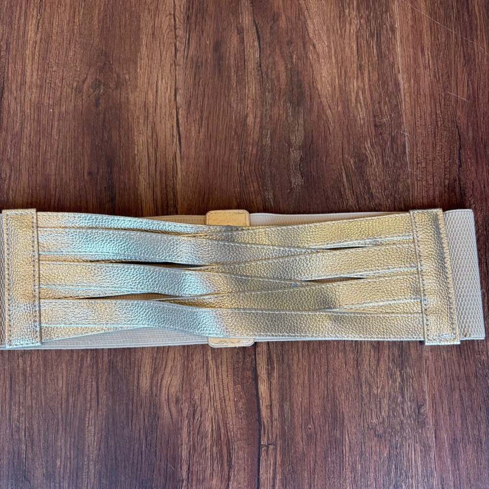 Y2K Glam Gold Metallic Elastic Corset Belt Wide Waist Cinch Statement Accessory